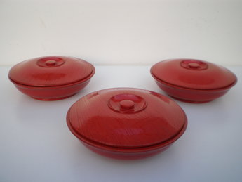 3 japanse lakwerk schaaltjes rood deksel japan hout nurimono