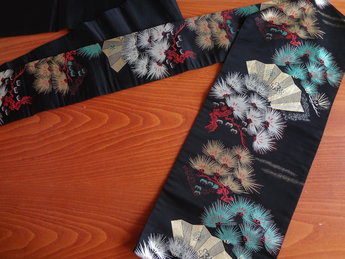 Traditionele japanse nagoya obi zwart waaier kimonoband japan