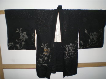 Traditionele Japanse Haori Kimono jasje Zwart Bloemen Zilver