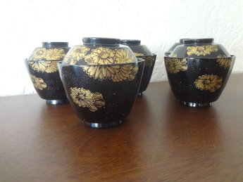 Japans lakwerk nurimono koppen 5 stuks japans dekselkop
