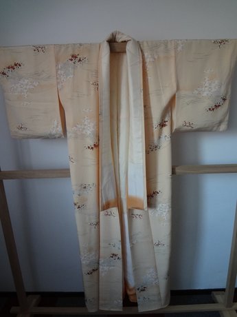 Traditionele Japanse Vintage Kimono Japan Beige Oranje Uchi 