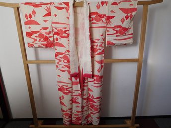 Traditionele Japanse Kimono wit/rood bladeren