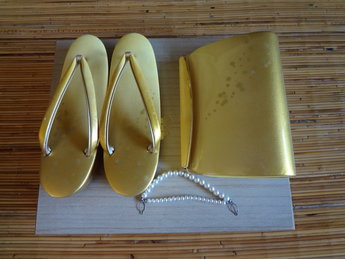 zouriset slippers geta japans kimono goud himo tas
