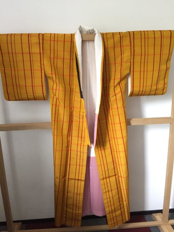 kimono geel met oranje ruiten