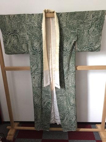 Traditionele Japanse Kimono donkergroen streepin vakken