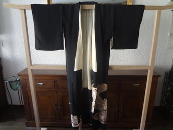 Traditionele Japanse Antiek Zijden Kimono Zwart Kurotomesode