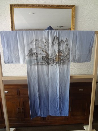Japanse Nagajiban Zijde Kimono licht blauw Yama