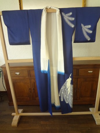 Traditionele Japanse Zijden Kimono blauw-tori