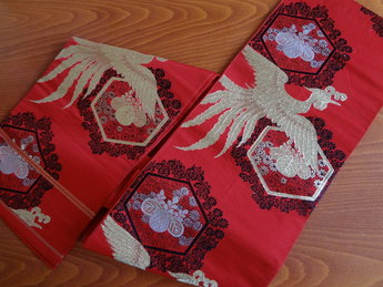 Traditionele Japanse Obi / Kimono band Rood-Tori Fukuro Zijde*