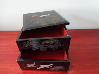 Japanse Jubako Lakwerk Showa periode Japan Kraanvogels zwart