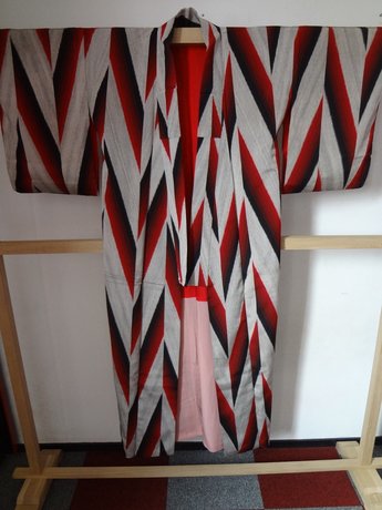 Traditionele Japanse Kimono Gestreept Rood Zwart Zilver Japan