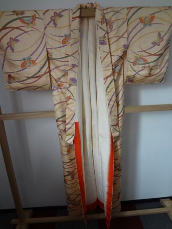 Traditionele Japanse zijden Kimono Vlinders Strepen JP