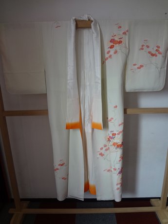 Traditionele japanse kimono oranje waaier vintage japans 