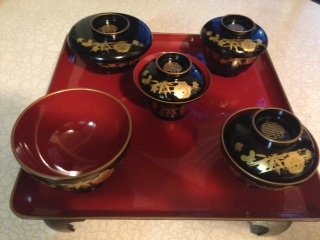 Japans Lakwerk Set Plateau Kom Miso Rijst