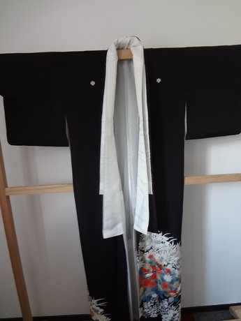 Traditionele Japanse Kimono Kurotomesode Zwart Vogels Japan