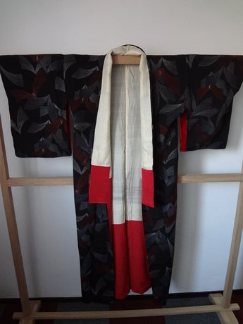  Traditionele Japanse Vintage Kimono Japans Zwart Rood zilver Golf 
